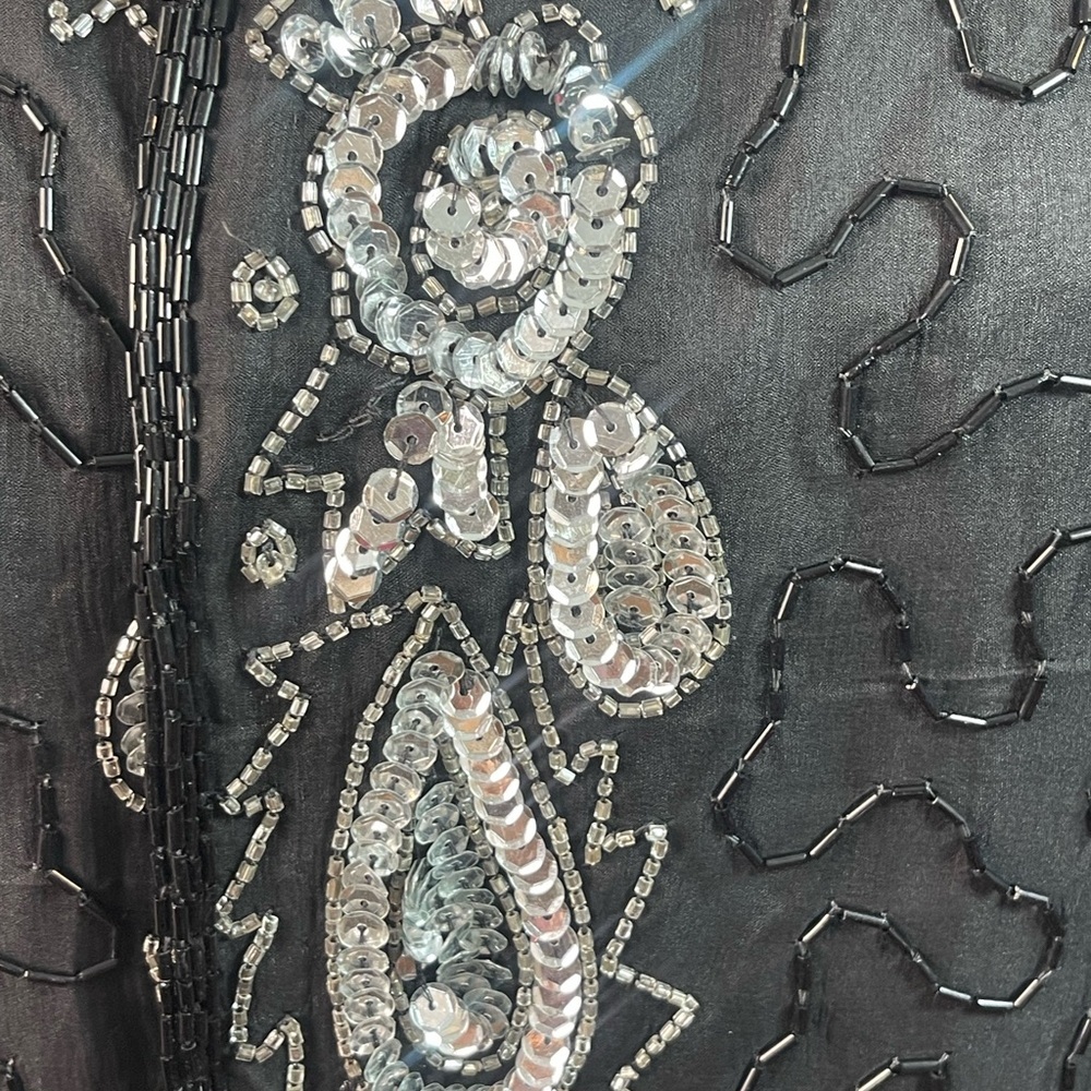 Vintage Black Silk Beaded Sequin Jacket Evening Formal Paisley Size XXXL​ - Picture 3 of 13